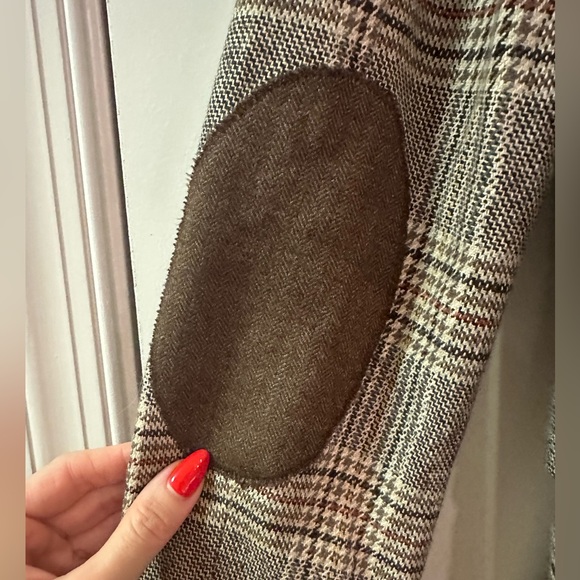 Zara Basic Brown Plaid Blazer with Elbow Patches - Size L - Picture 7 of 7